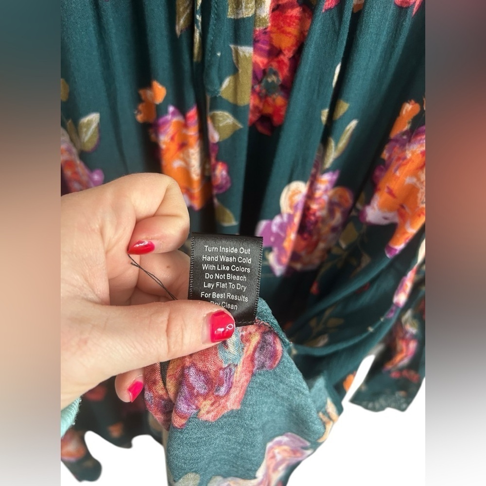 Blu Pepper Green Floral Ruffled Dress Lace Trim Bell Sleeves Womens Sz Large - Picture 11 of 14